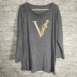 Victoria's Secret cotton Gray scoop neck sleep shirt size large floral v logo